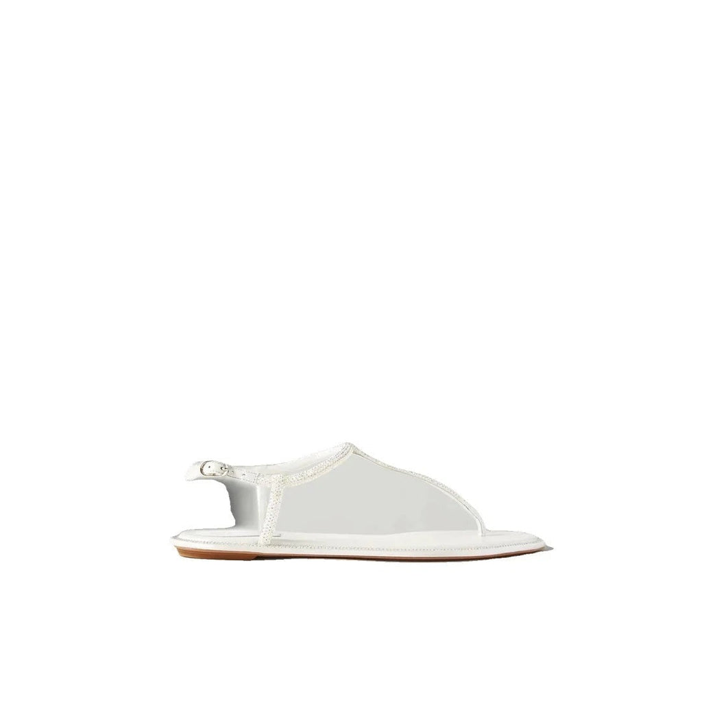 René Caovilla Diana Crystal Flat Sandal - White with Silver Crystals