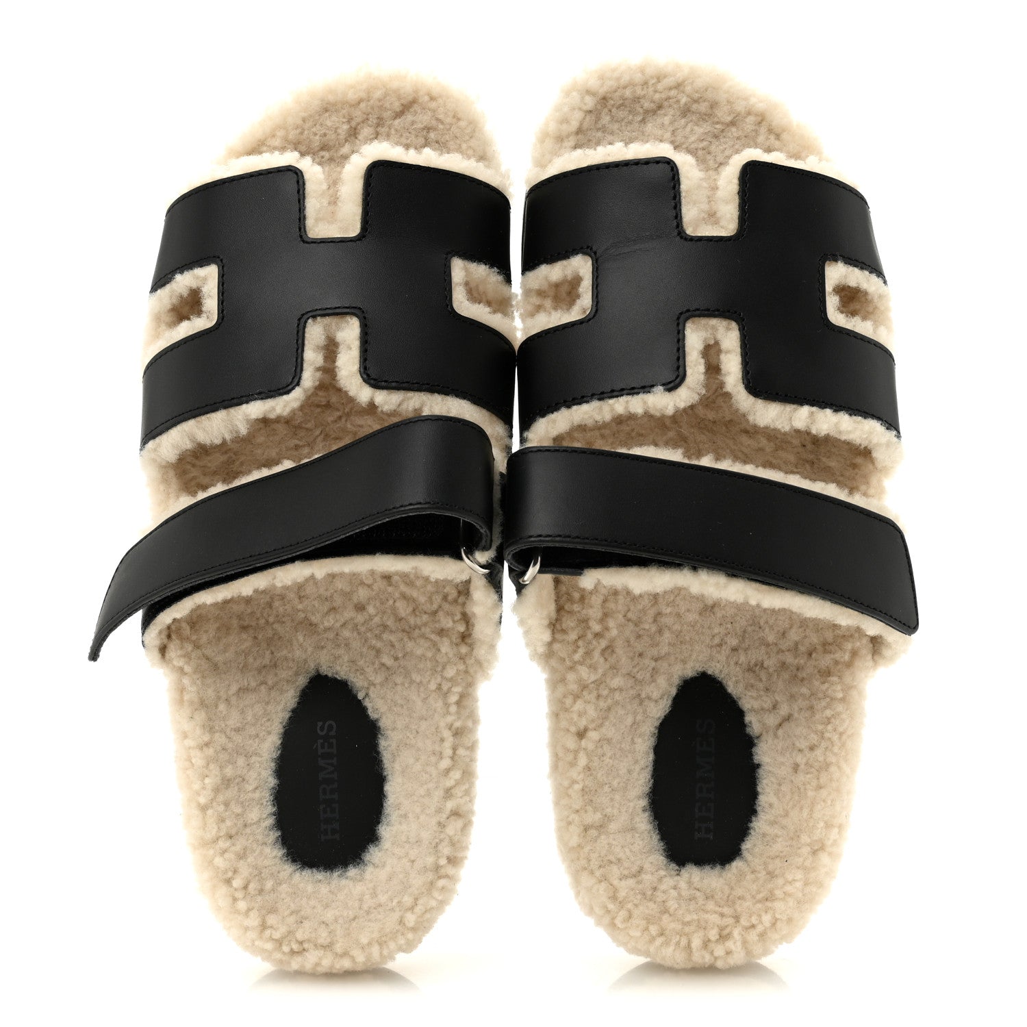 CALFSKIN WOOLSKIN WOMENS CHYPRE SANDALS BLACK ECRU