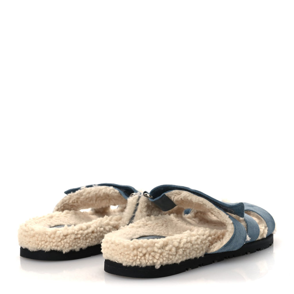 SUEDE GOATSKIN WOOLSKIN WOMENS CHYPRE SANDALS BLEU PINEDE ECRU