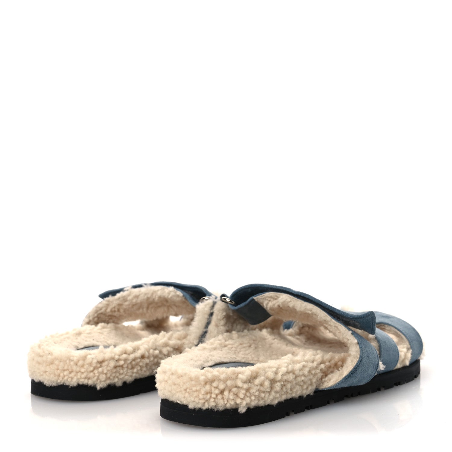 SUEDE GOATSKIN WOOLSKIN WOMENS CHYPRE SANDALS BLEU PINEDE ECRU