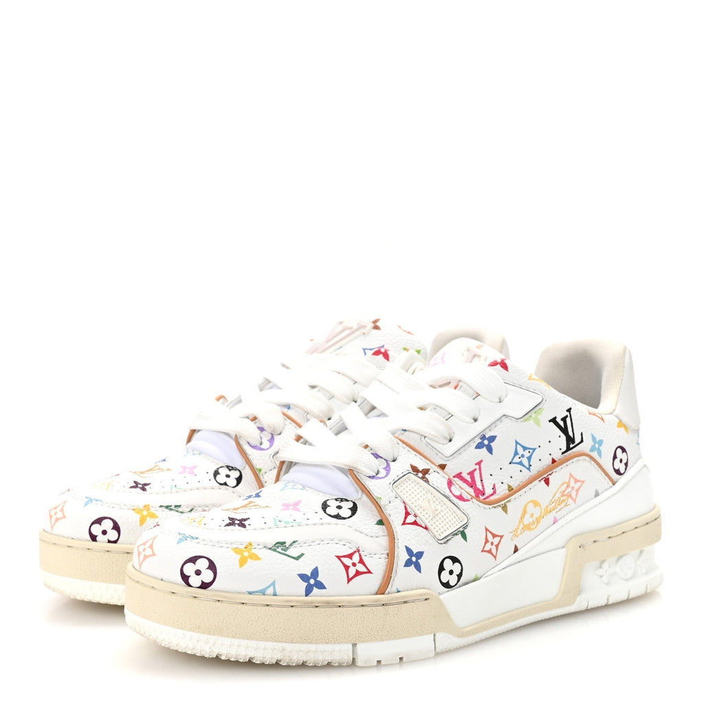 LV X TM CALFSKIN MONOGRAM MULTICOLOR WOMENS LV TRAINER SNEAKERS WHITE