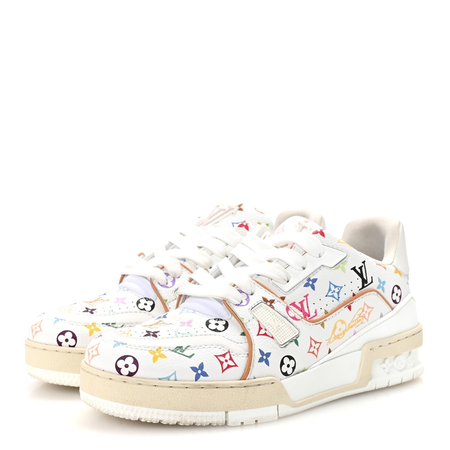 LV X TM CALFSKIN MONOGRAM MULTICOLOR WOMENS LV TRAINER SNEAKERS WHITE