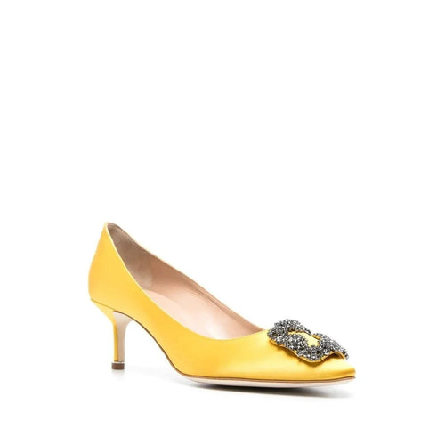 Manolo Blahnik Hangisi 70 Crystal-Buckle Pumps - Yellow