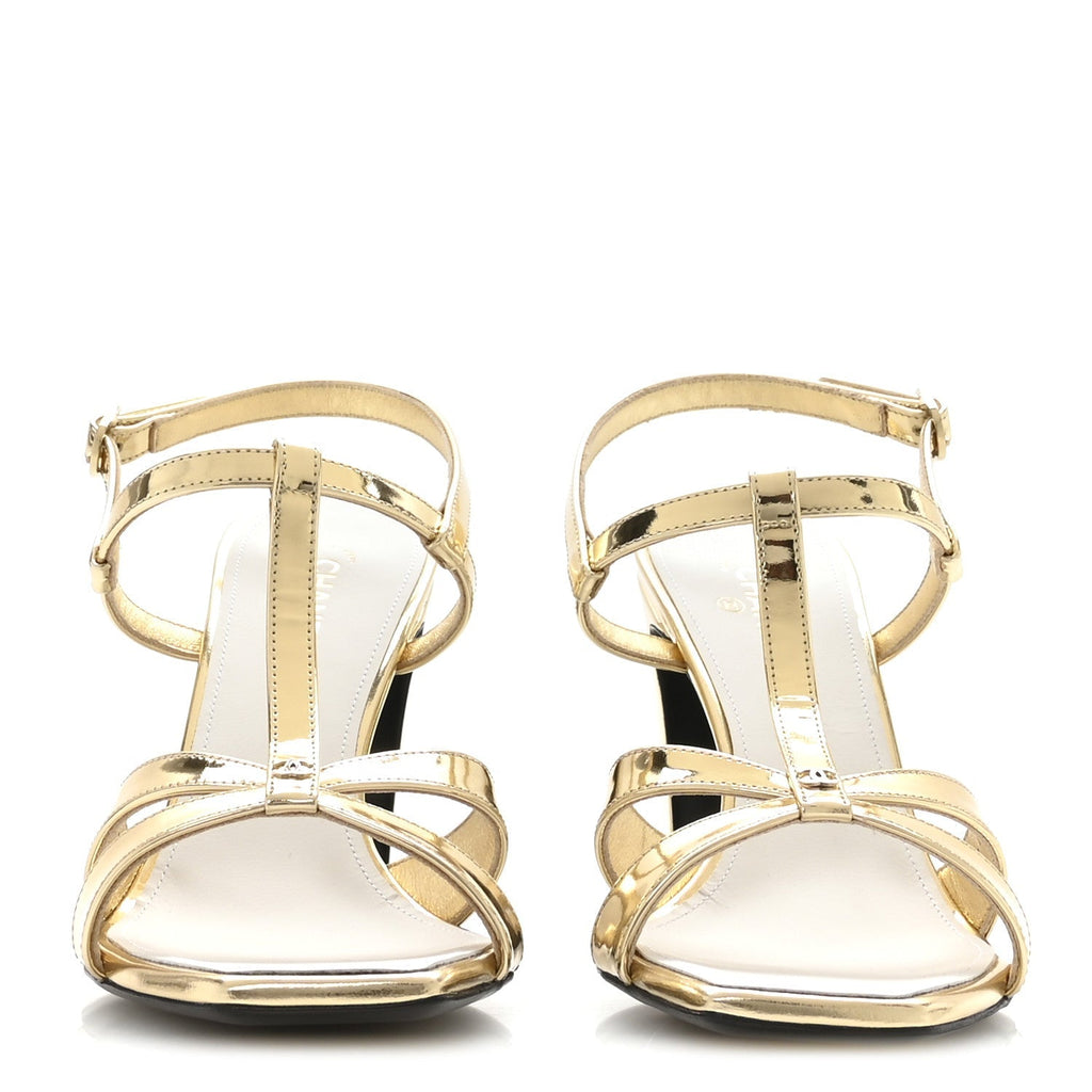 LAMINATED CALFSKIN BLOCK HEEL SANDALS GOLD