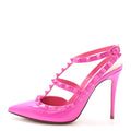 PATENT LACQUER MONOCHROME ROCKSTUD ANKLE STRAP 100MM PUMPS PINK PP