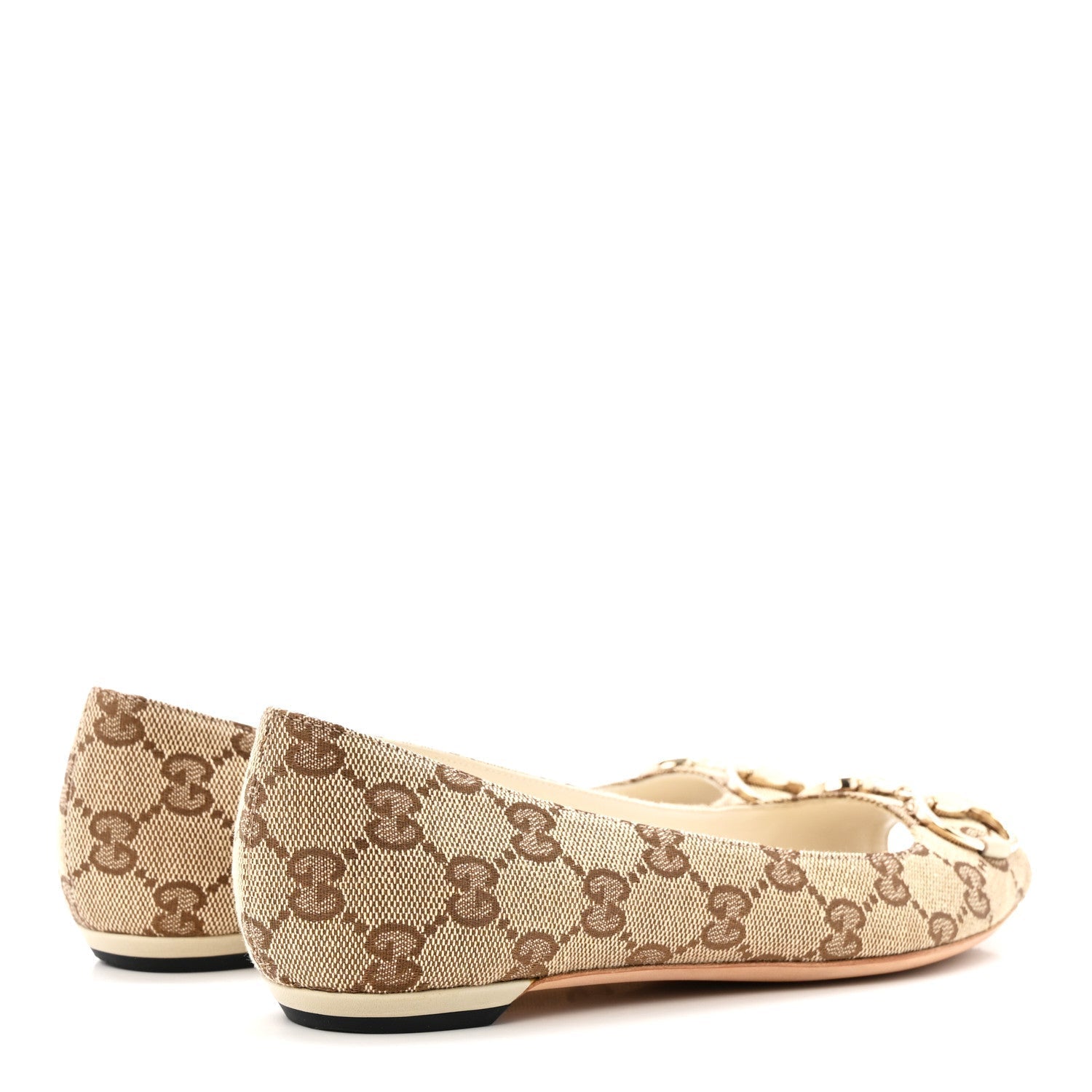 MONOGRAM MIRO SOFT CALFSKIN WOMENS HORSEBIT PEEP TOE FLATS BEIGE EBONY MYSTIC WHITE