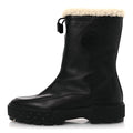 CALFSKIN SHEARLING WOMENS JOURNEY ANKLE BOOTS BLACK ECRU