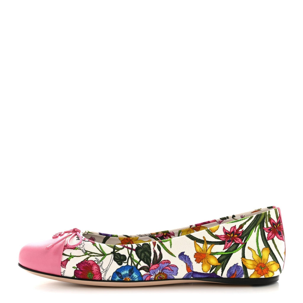 SEPANG FLORA FADED CANVAS GG MARMONT BALLERINA FLATS WHITE MULTICOLOR KNIT ROSE