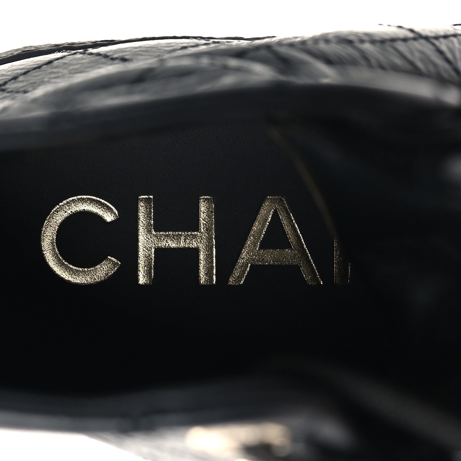 CRUMPLED LAMBSKIN PATENT CAP TOE CC STITCHED HIGH TOP SNEAKERS BLACK
