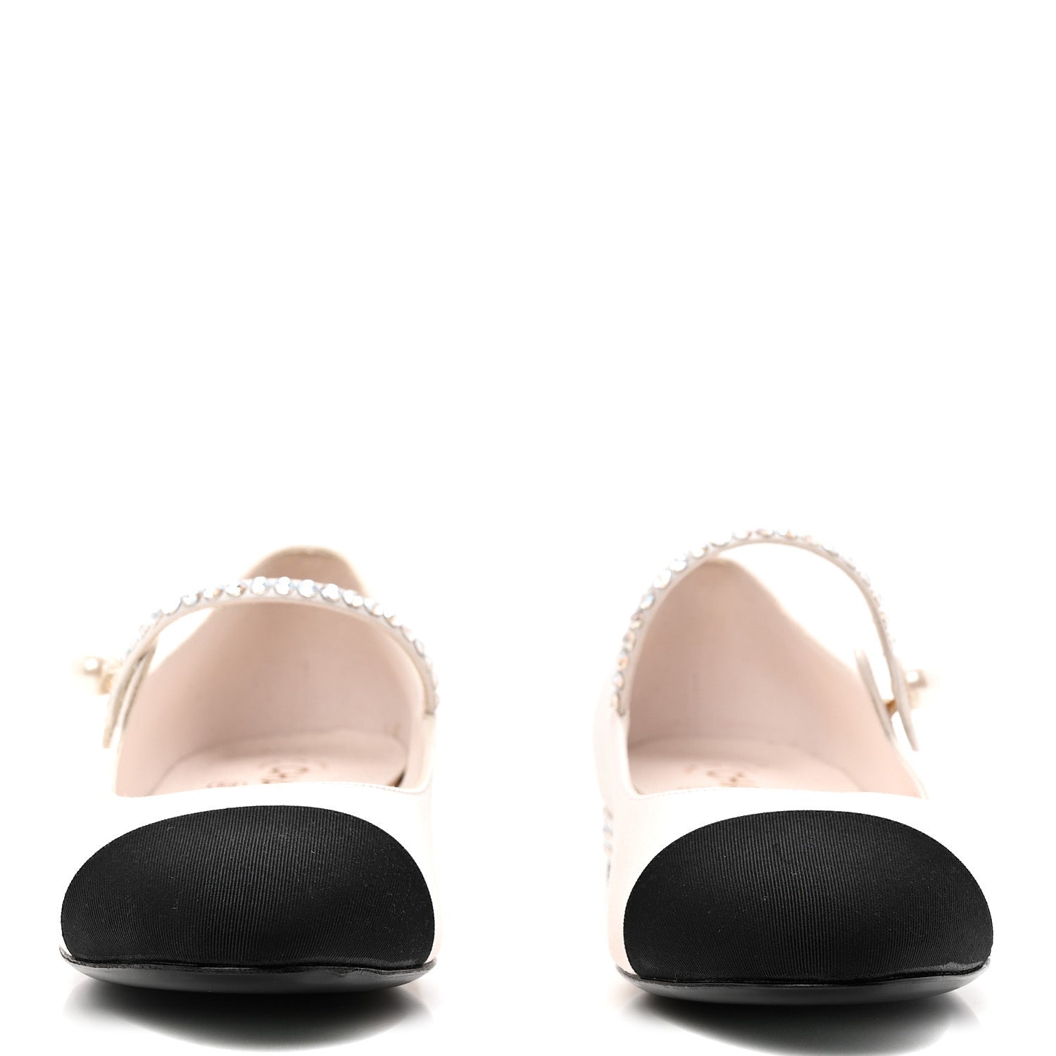 STRASS SATIN GROSGRAIN MARY JANE FLATS IVORY BLACK
