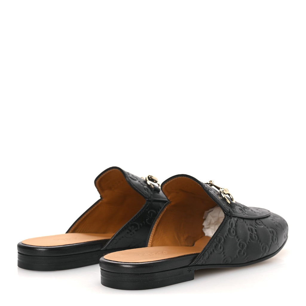 GLAMOUR CALFSKIN GUCCISSIMA WOMENS PRINCETOWN SLIPPERS BLACK