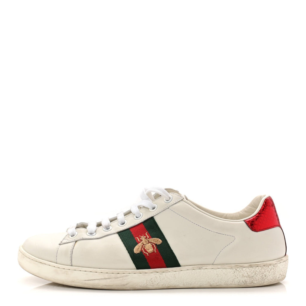 CALFSKIN AYERS BEE EMBROIDERED WOMENS ACE SNEAKERS WHITE GREEN