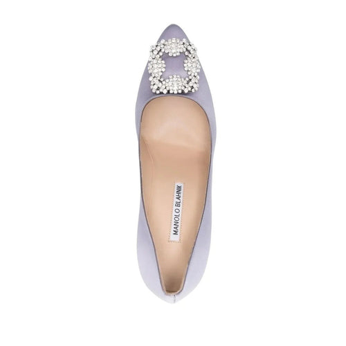 Manolo Blahnik Hangisi Crystal-Buckle Pumps - Lilac/Light Purple
