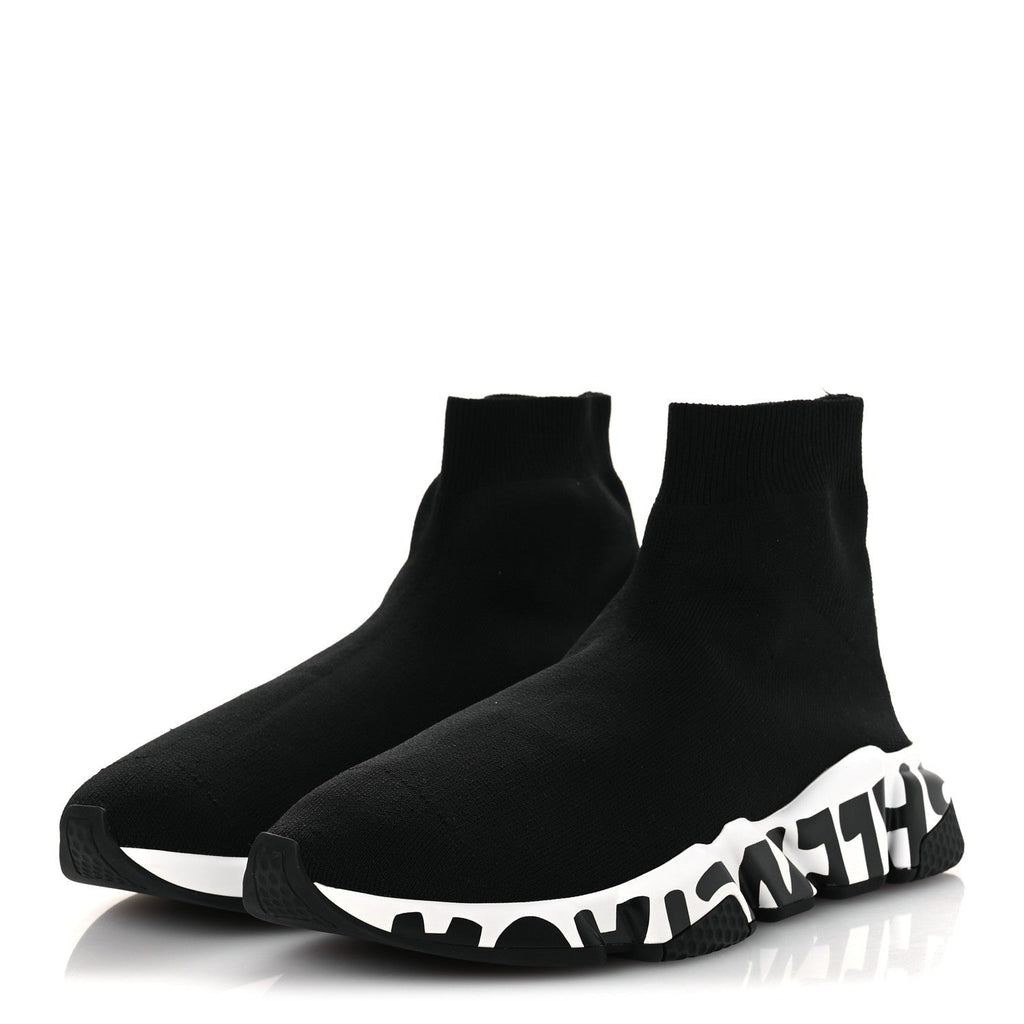 NEOPRENE KNIT WOMENS SPEED GRAFFITI SNEAKERS BLACK WHITE