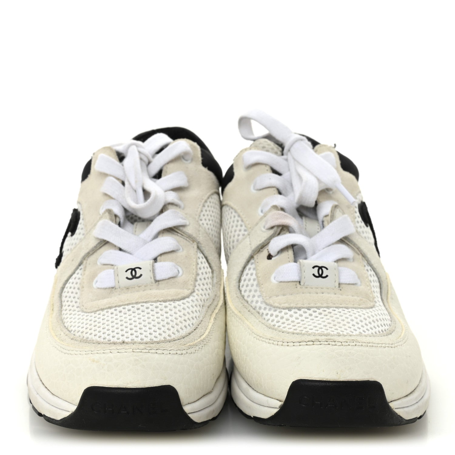 MESH SUEDE GRAINED CALFSKIN WOMENS CC SNEAKERS WHITE BLACK