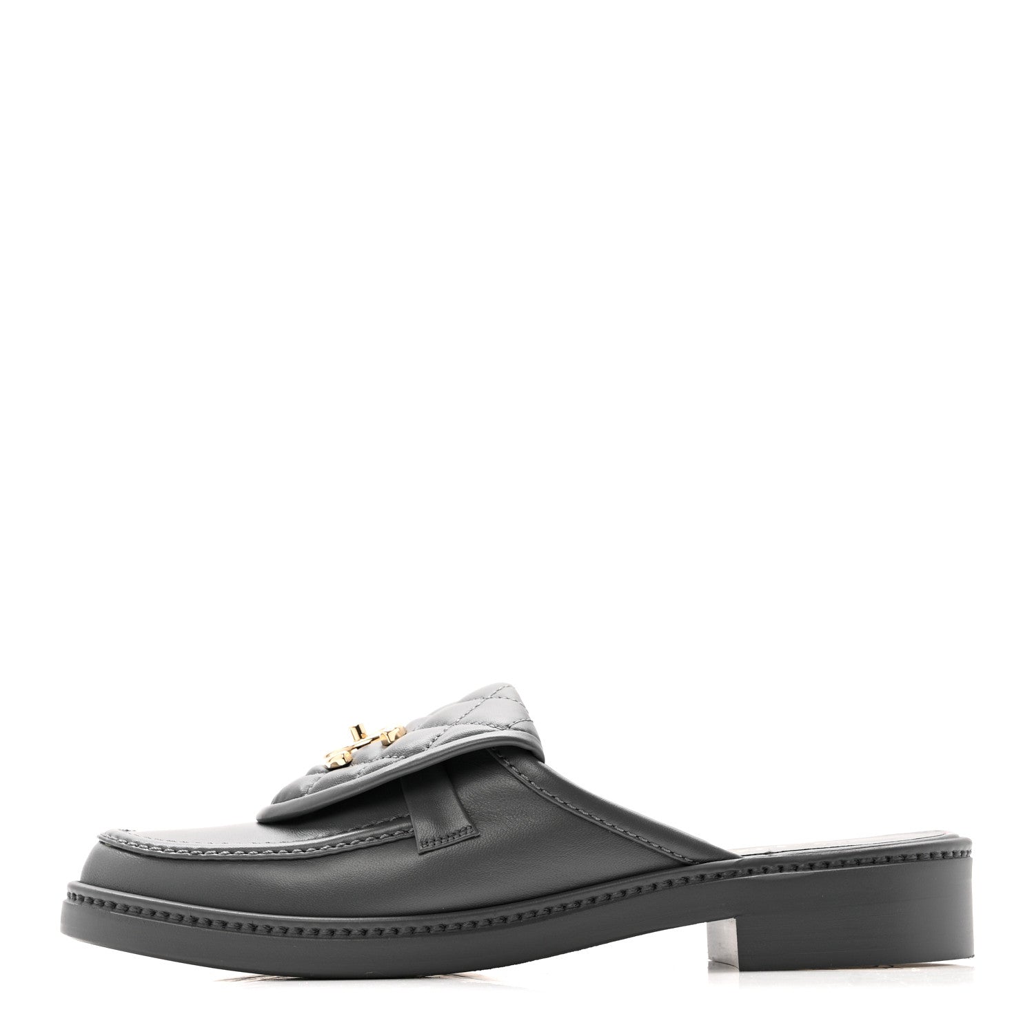 LAMBSKIN QUILTED CC TURNLOCK MULES GREY
