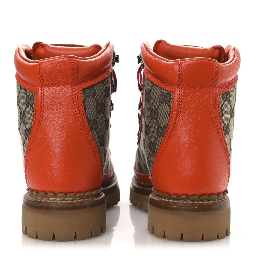 X THE NORTH FACE MONOGRAM TEXTURED CALFSKIN HIKING ANKLE BOOTS BEIGE EBONY DEEP ORANGE