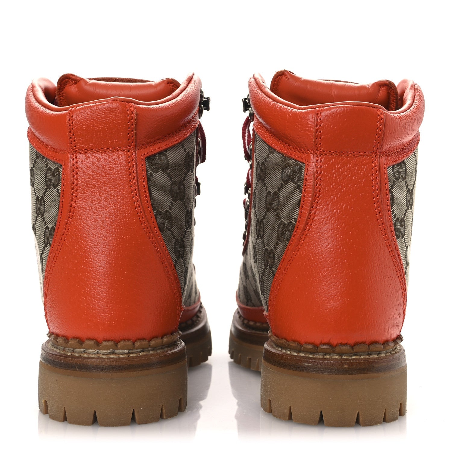 X THE NORTH FACE MONOGRAM TEXTURED CALFSKIN HIKING ANKLE BOOTS BEIGE EBONY DEEP ORANGE