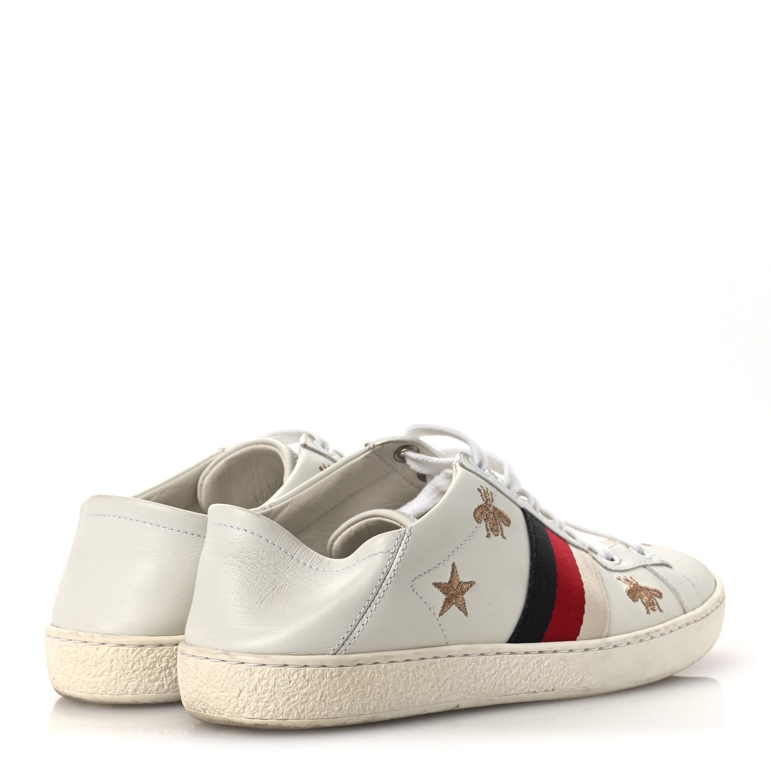 CALFSKIN BEE STAR EMBROIDERED SYLVIE WEB ACE SNEAKERS WHITE