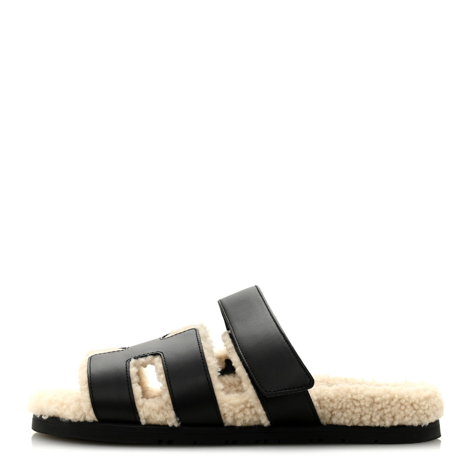 CALFSKIN WOOLSKIN WOMENS CHYPRE SANDALS BLACK ECRU