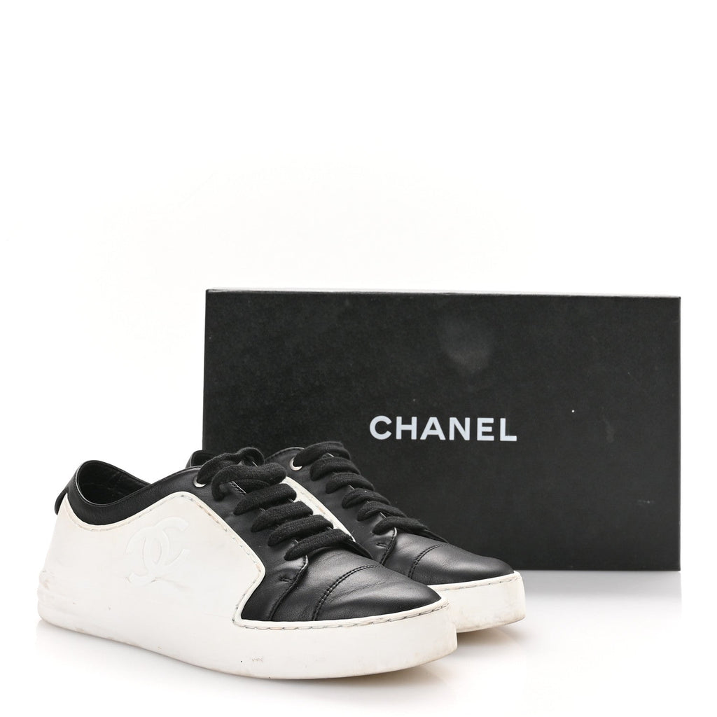 CALFSKIN WOMENS CC SNEAKERS BLACK WHITE