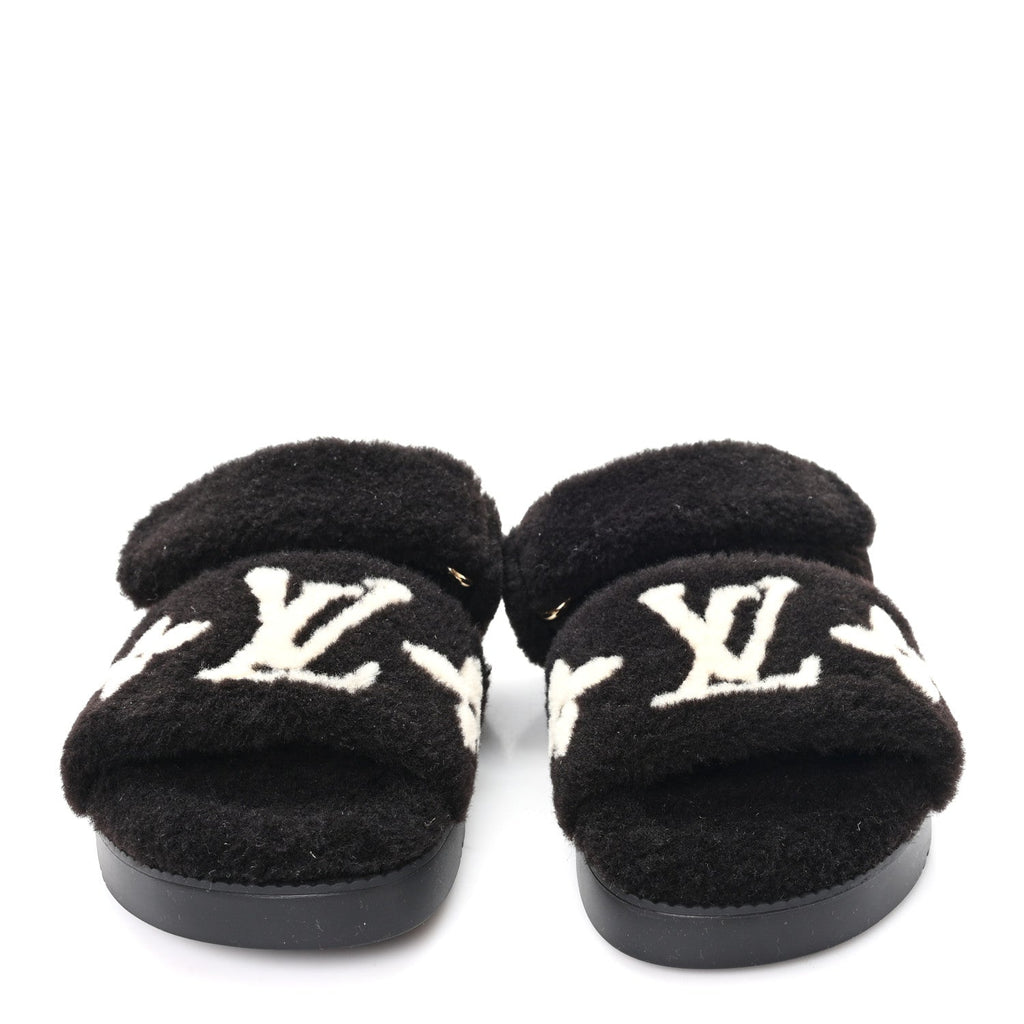SHEARLING MONOGRAM GIANT LV SUNSET FLAT COMFORT MULE BROWN