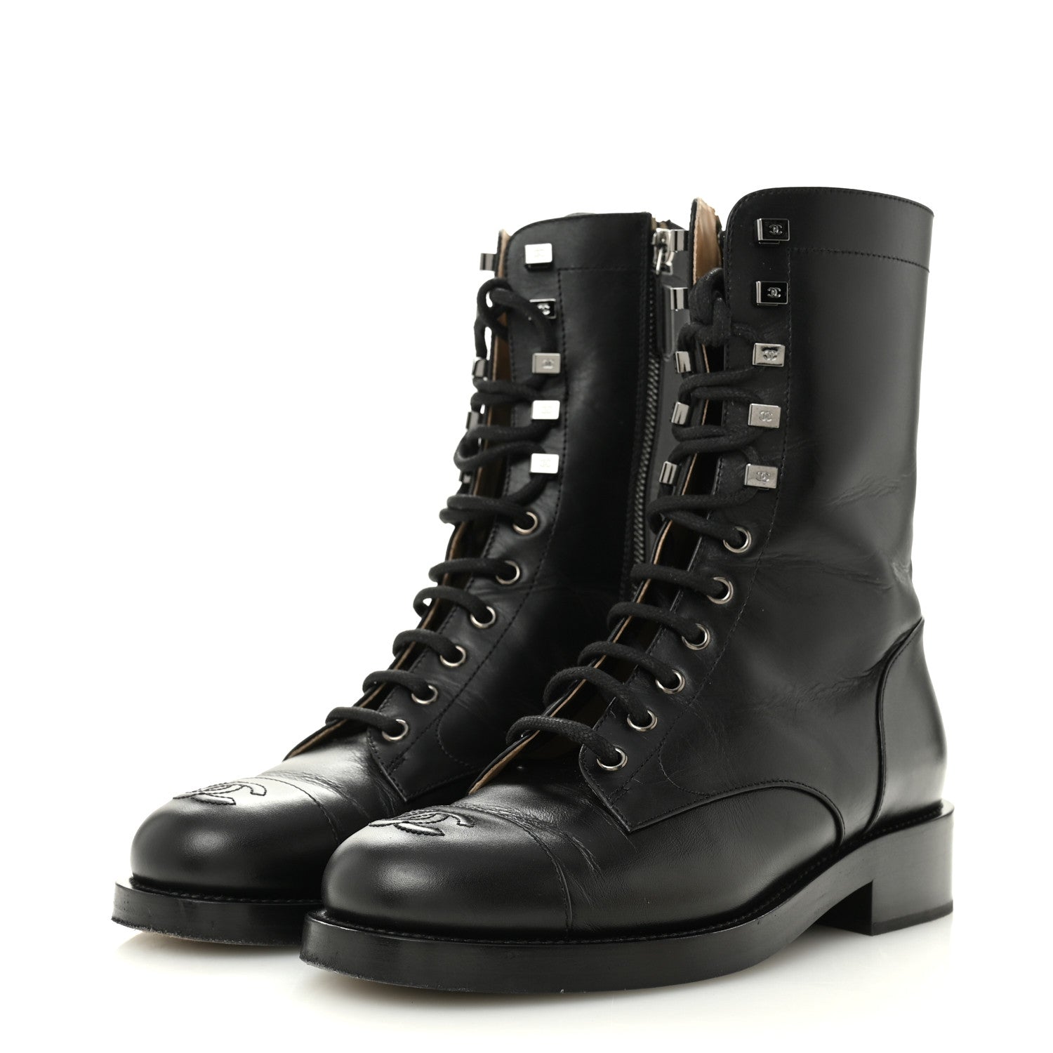 CALFSKIN LACE UP COMBAT BOOTS BLACK