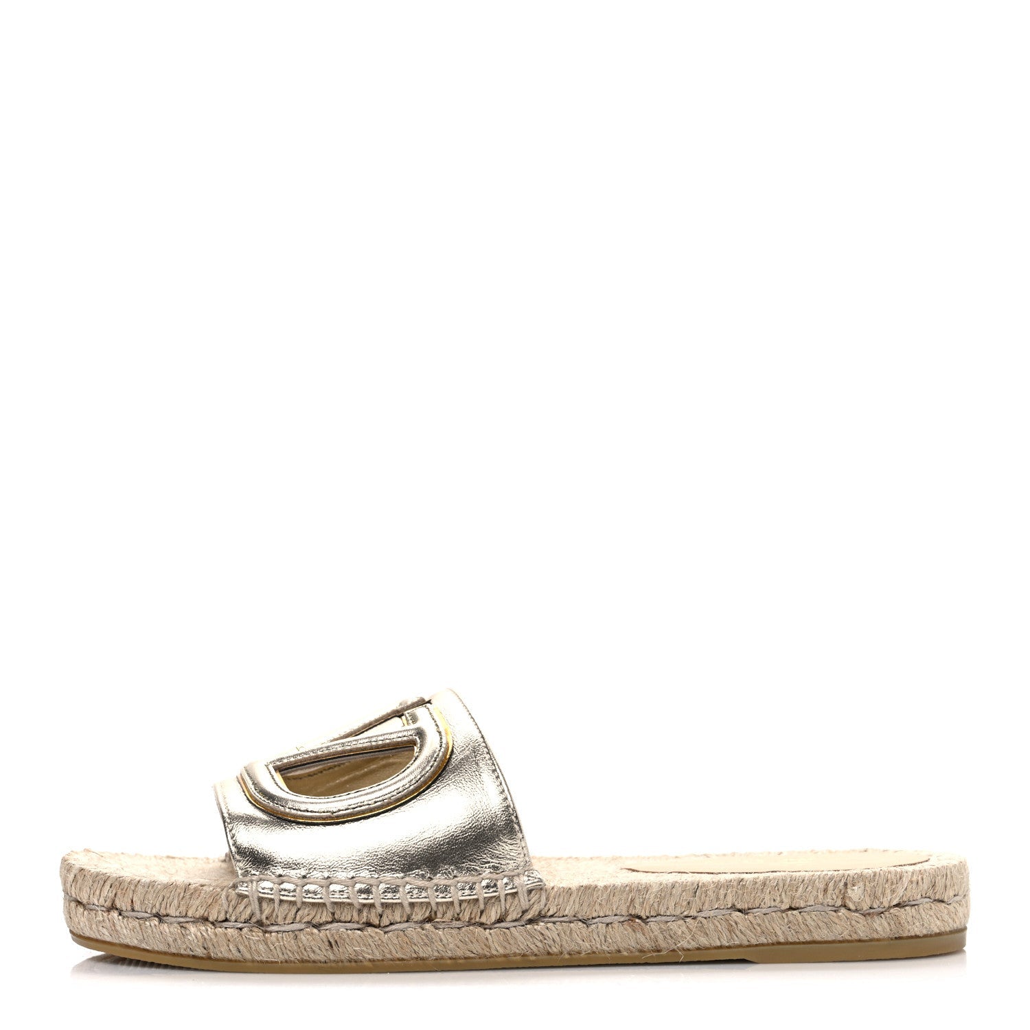 LAMINATED NAPA VLOGO CUT OUT ESPADRILLE FLAT SLIDE SANDALS SILVER