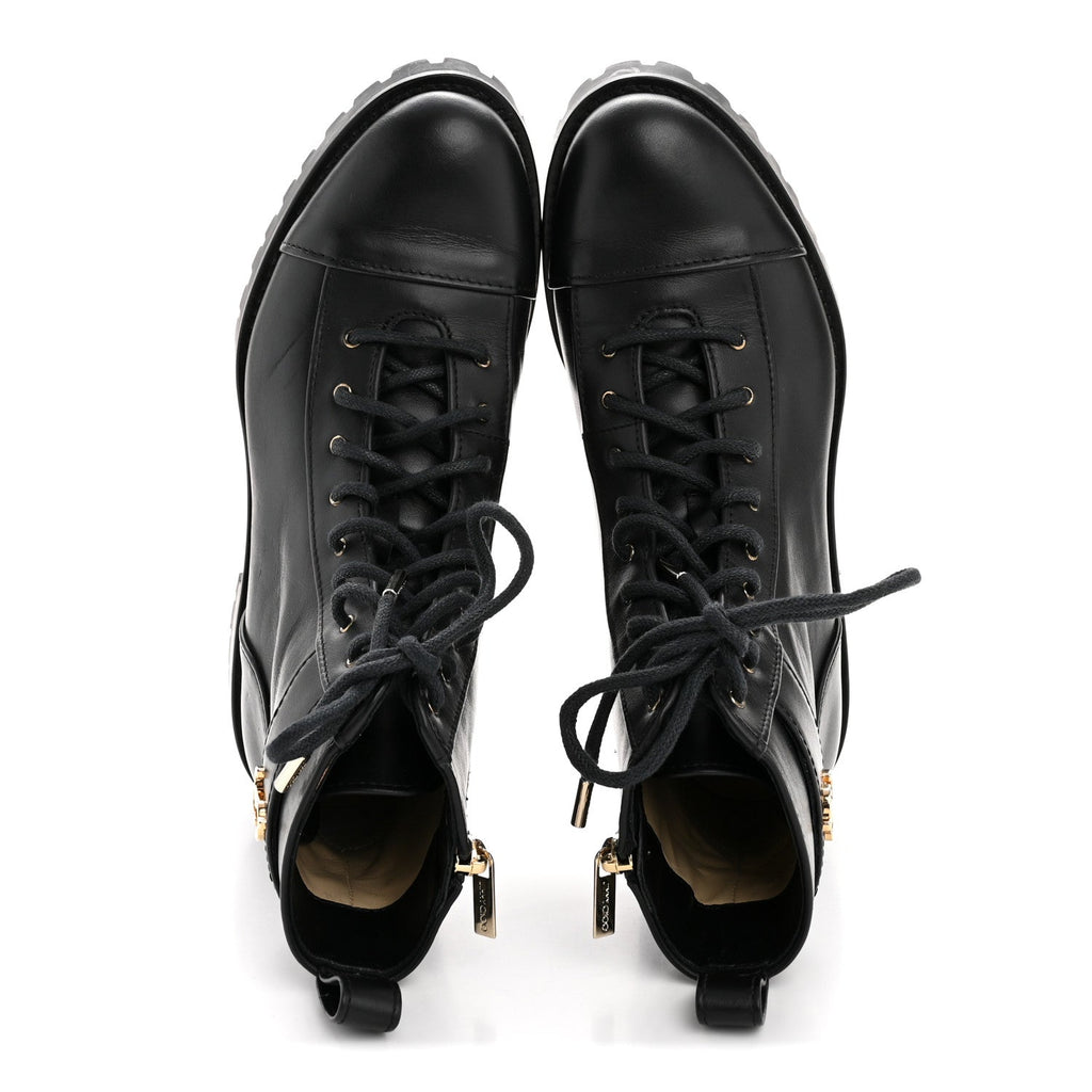 SHINY CALFSKIN CAYO COMBAT BOOTS BLACK