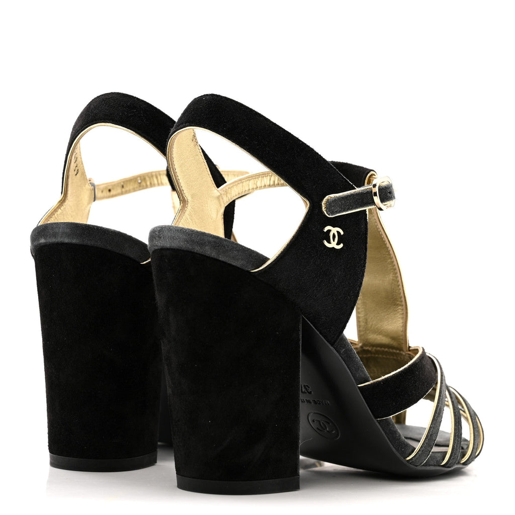 SUEDE CALFSKIN PEEP TOE ANKLE STRAP PUMPS BLACK GREY