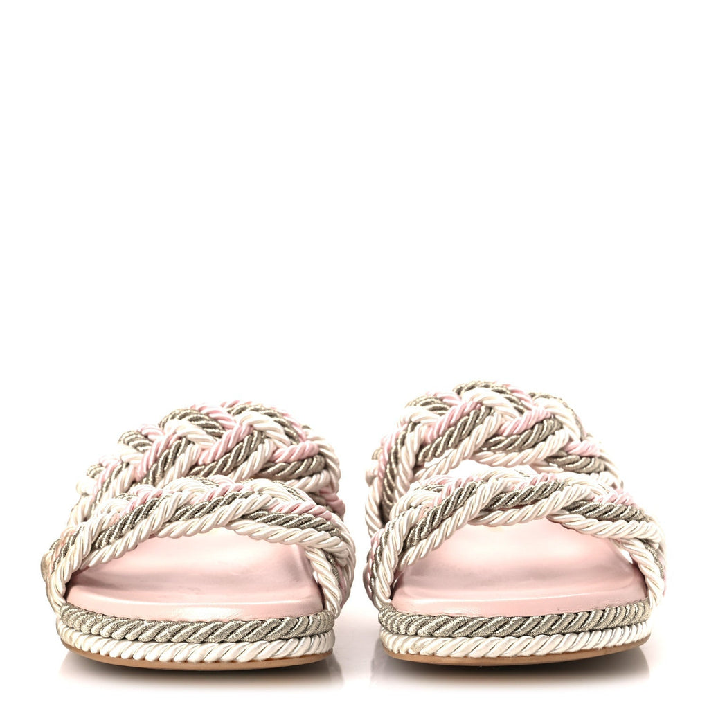 SILK CORD CALFSKIN ROCKSTUD ROPE ESPADRILLE WEDGE SANDALS PINK