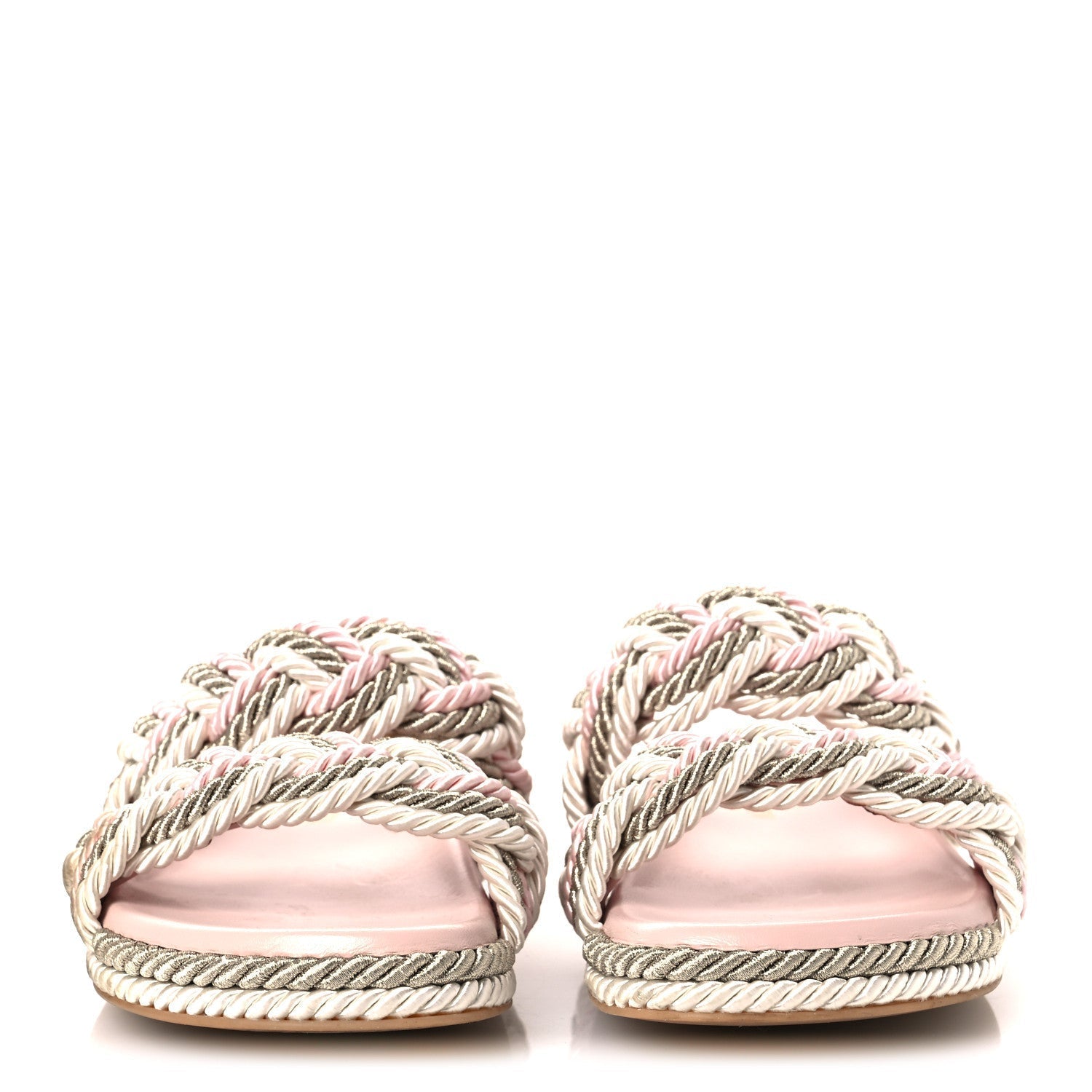 SILK CORD CALFSKIN ROCKSTUD ROPE ESPADRILLE WEDGE SANDALS PINK