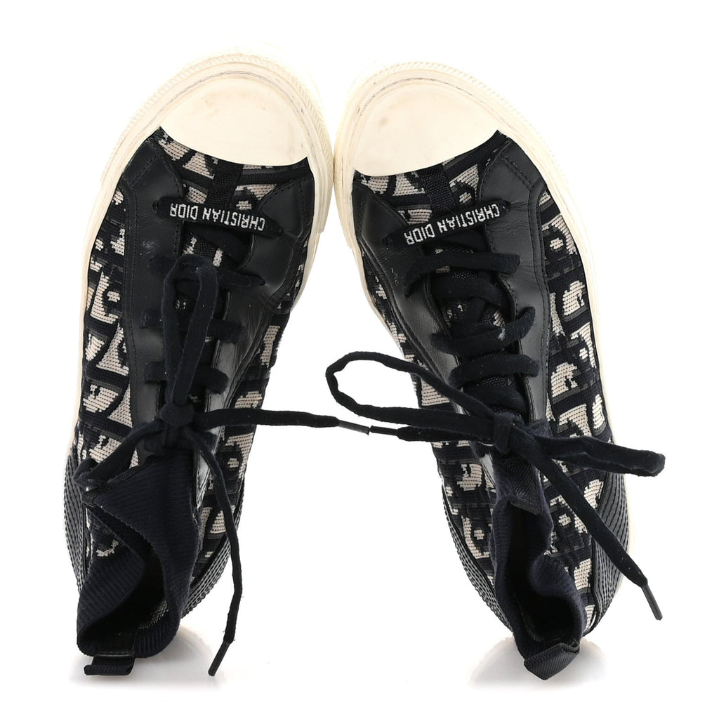 TECHNICAL KNIT CALFSKIN OBLIQUE WOMENS WALK'N DIOR HIGH TOP SNEAKERS DEEP BLUE