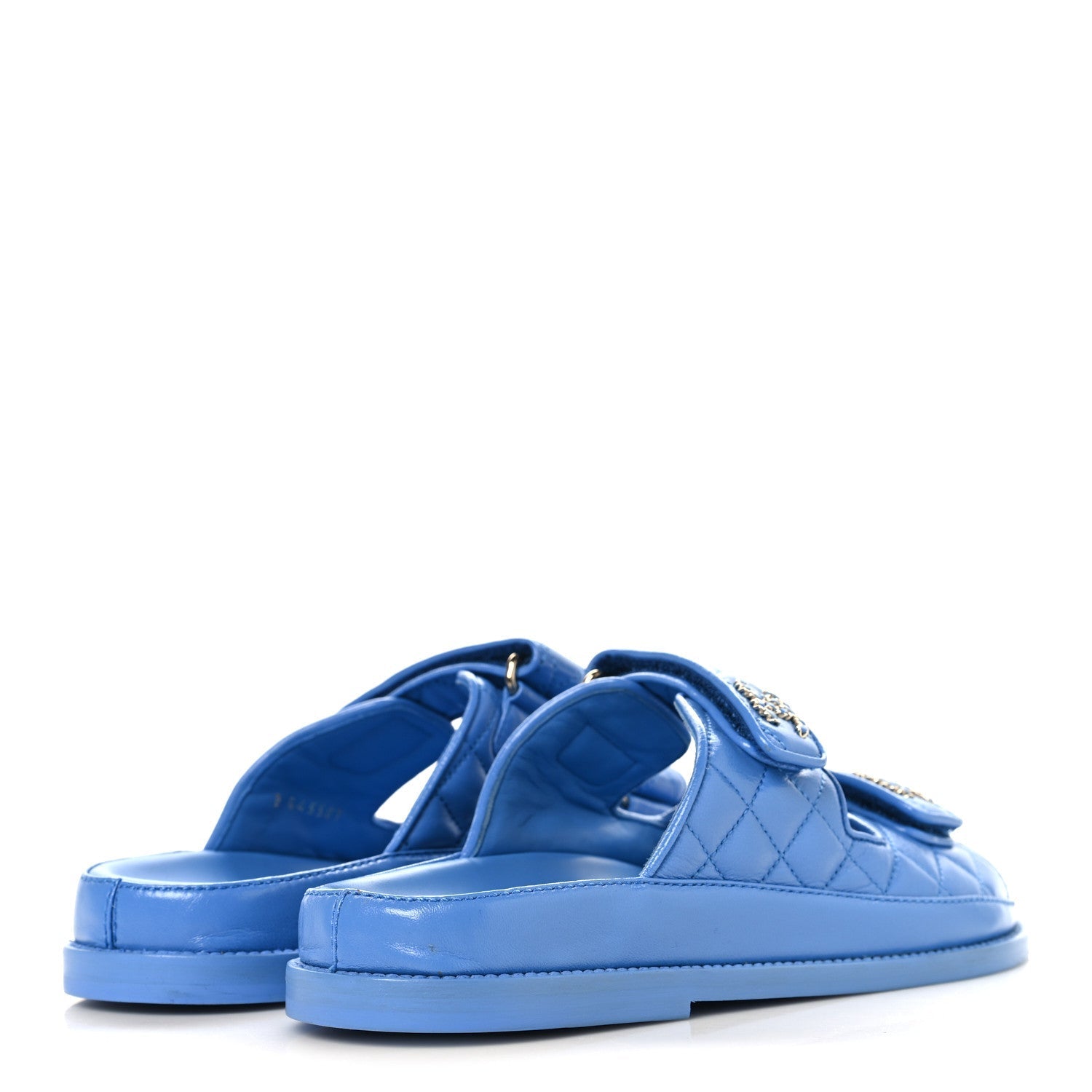 LAMBSKIN QUILTED VELCRO DAD CHAIN CC SLIDE SANDALS BLUE