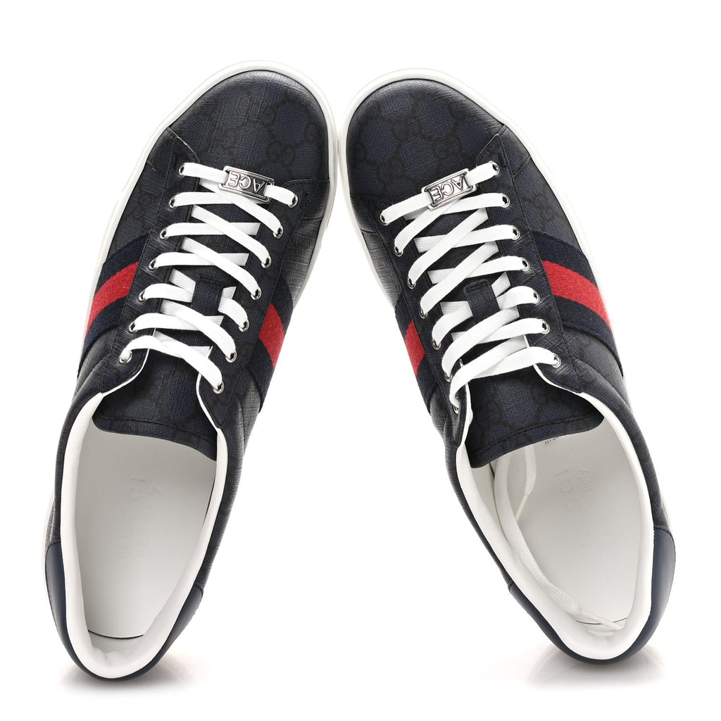 GG SUPREME MONOGRAM WEB MENS NEW ACE SNEAKERS DARK BLUE