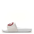 NAPPA MIRO SOFT CALFSKIN INTERLOCKING G MENS SLIDE SANDALS WHITE HIBISCUS RED