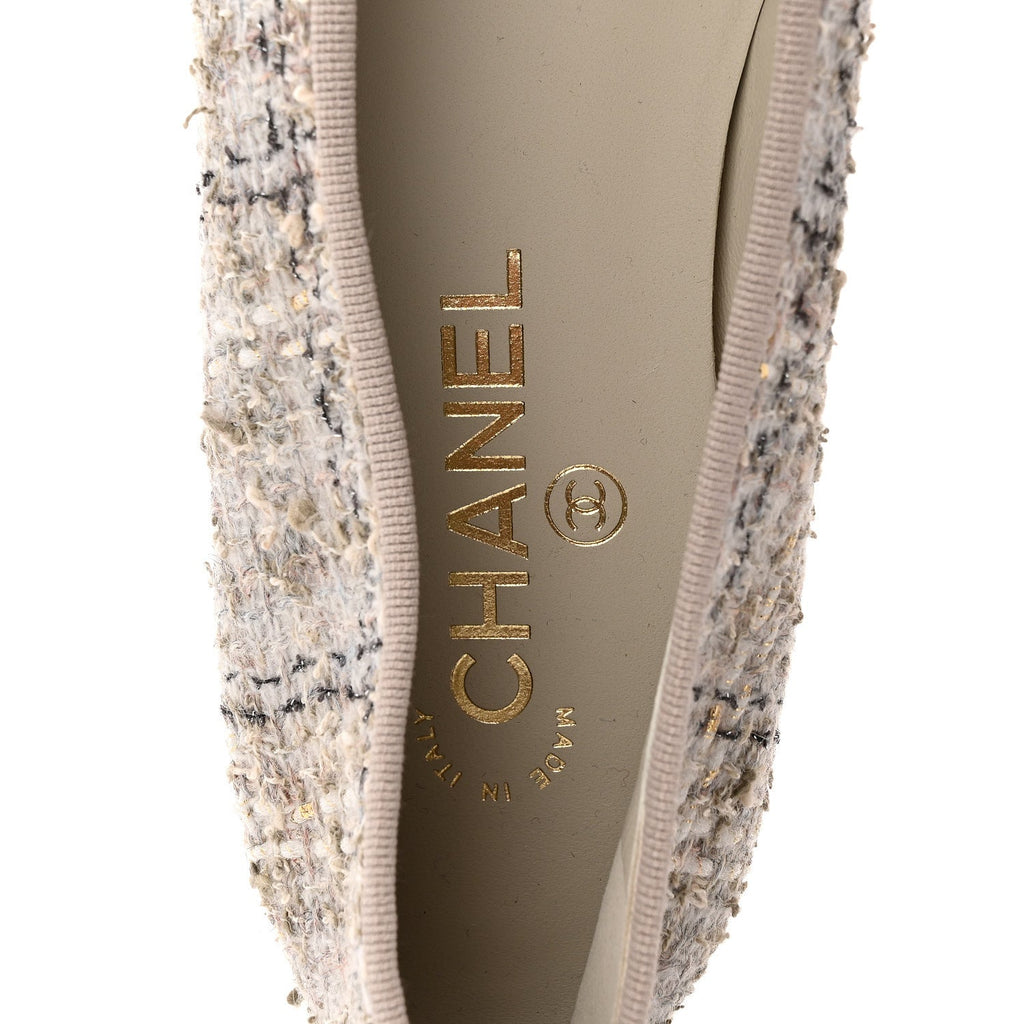 TWEED LAMBSKIN CAP TOE BALLERINA FLATS GREY MULTICOLOR