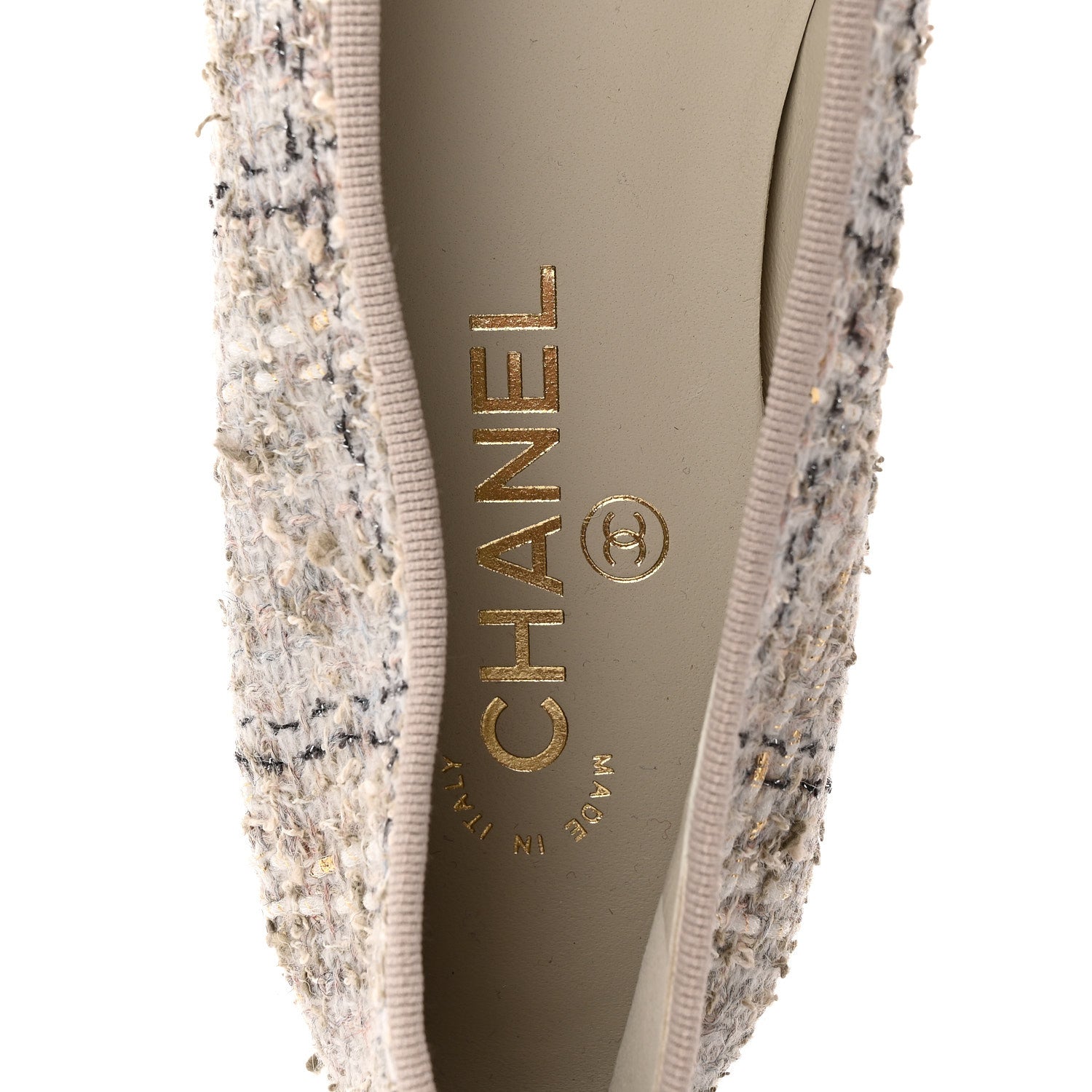 TWEED LAMBSKIN CAP TOE BALLERINA FLATS GREY MULTICOLOR