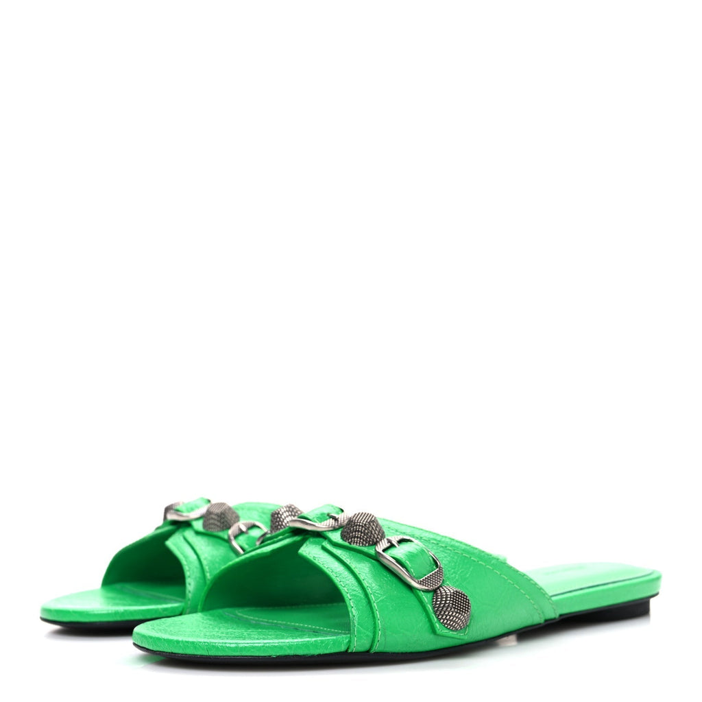 AGNEAU ARENA CAGOLE FLAT SLIDE SANDALS VIVID GREEN