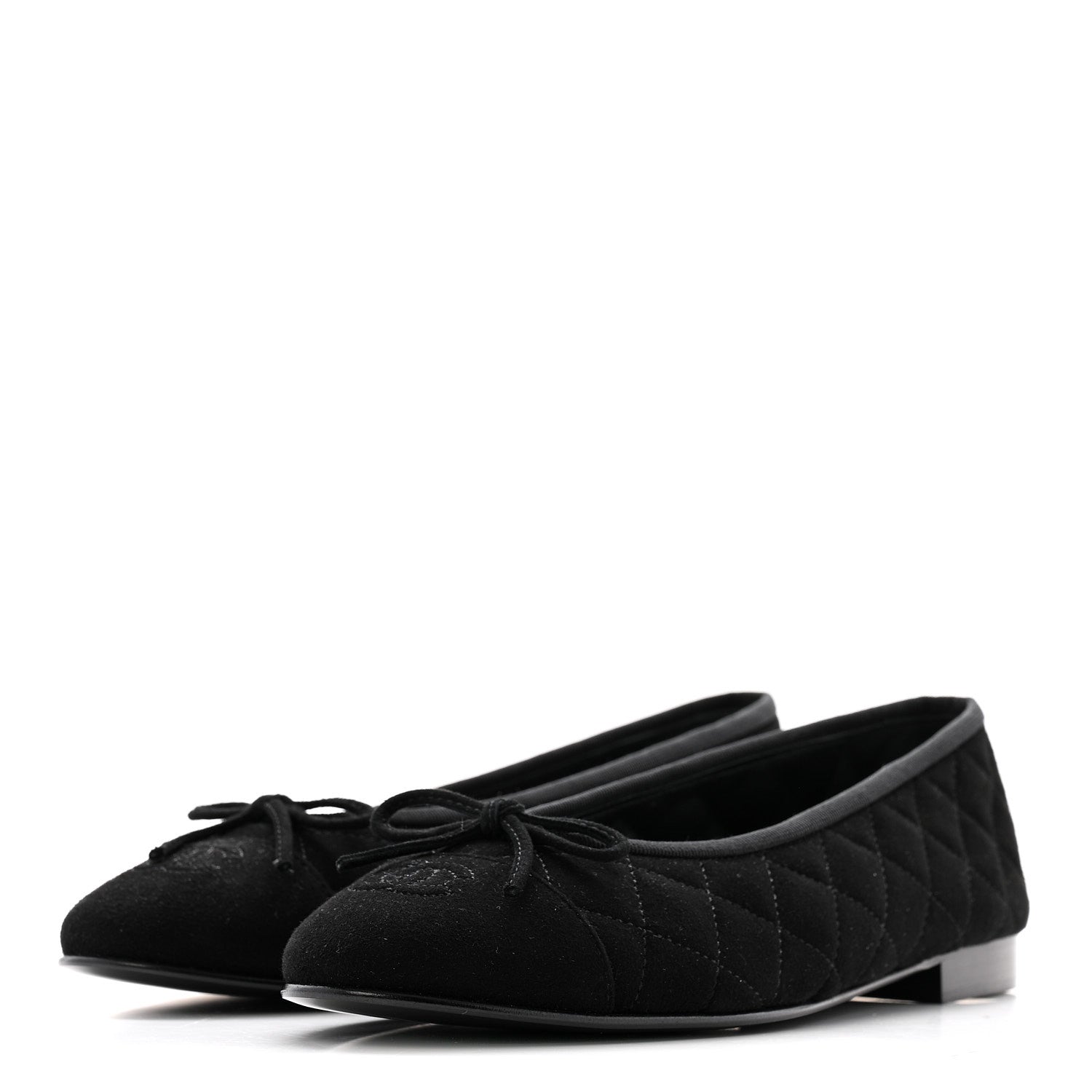 SUEDE QUILTED CAP TOE CC BALLERINA FLATS BLACK