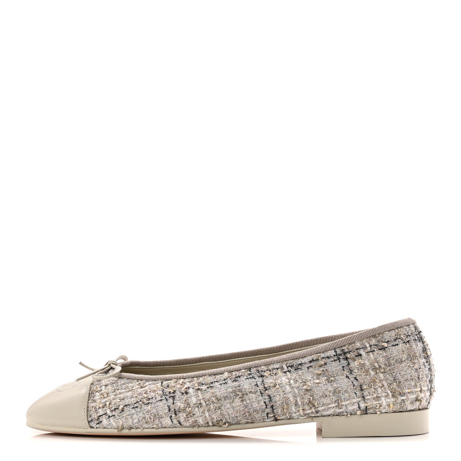 TWEED LAMBSKIN CAP TOE BALLERINA FLATS GREY MULTICOLOR