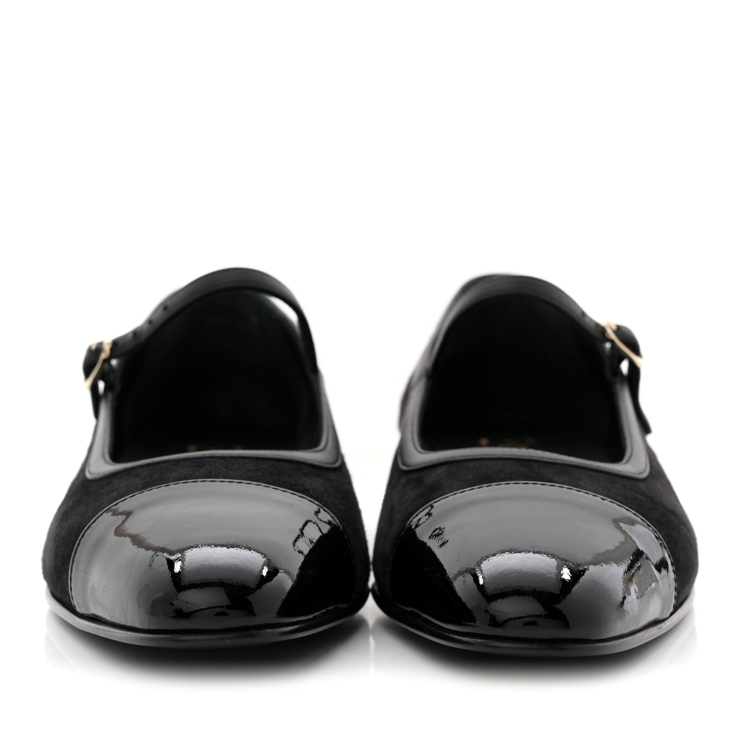SUEDE KIDSKIN LAMBSKIN PATENT CALFSKIN CRYSTAL CC CAP TOE FLATS BLACK