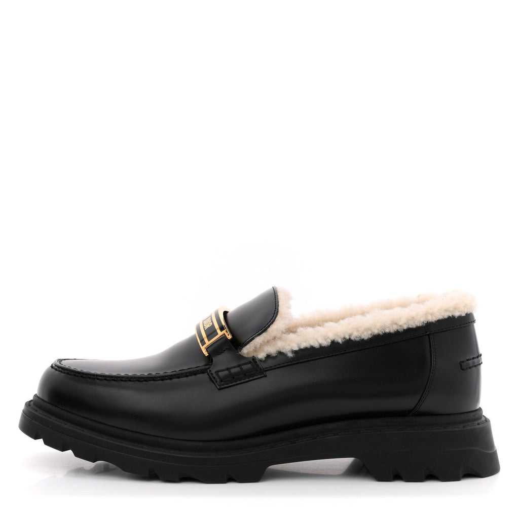 BRUSHED CALFSKIN SHEARLING DIOR CODE LUG SOLE 15MM LOAFERS BLACK NATURAL