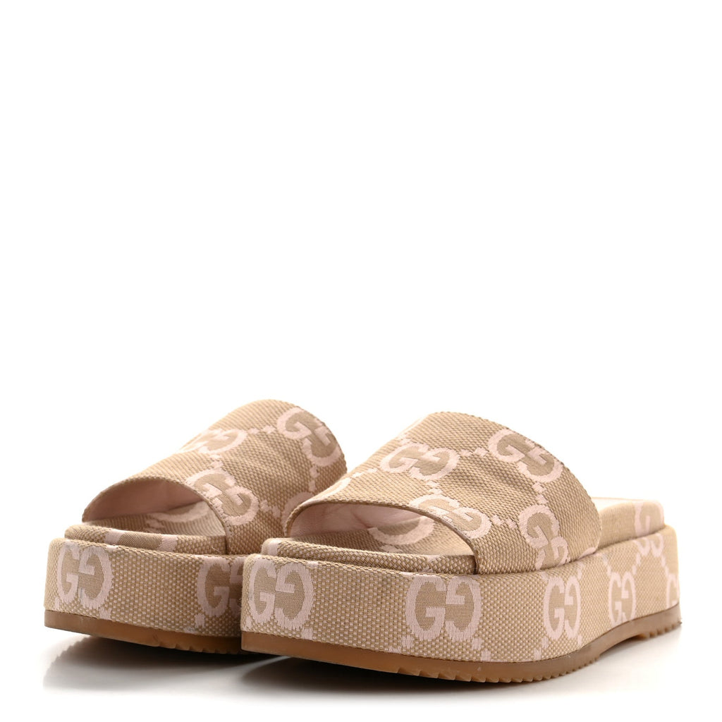MONOGRAM JUMBO GG ANGELINA PLATFORM 55MM SLIDE SANDALS BEIGE PERFECT PINK