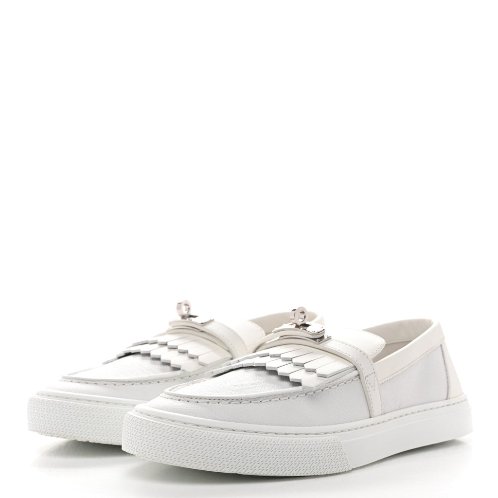 EPSOM CALFSKIN GAME SLIP ON FRINGE SNEAKERS WHITE