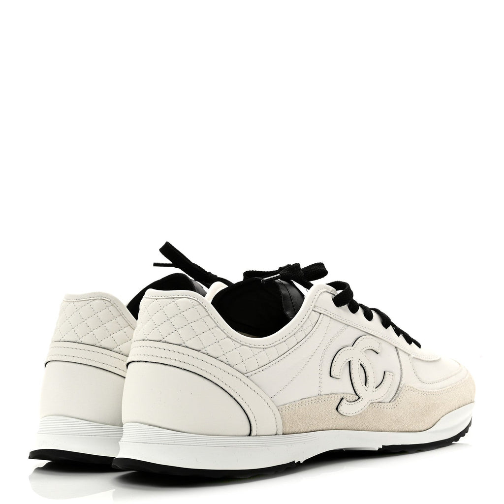 CALFSKIN SUEDE CC MENS SNEAKERS WHITE BEIGE BLACK