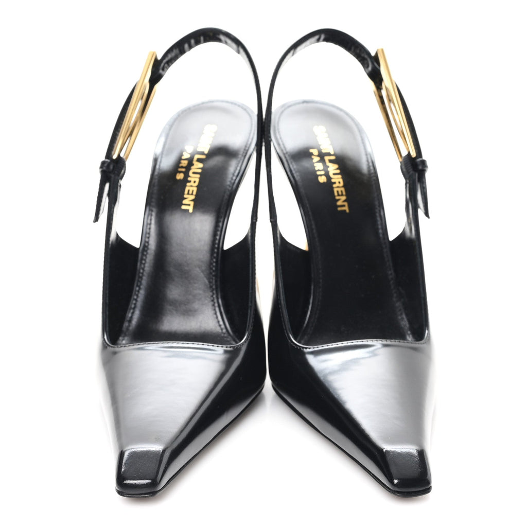 GLAZED CALFSKIN LEE 110 SLINGBACK PUMPS BLACK