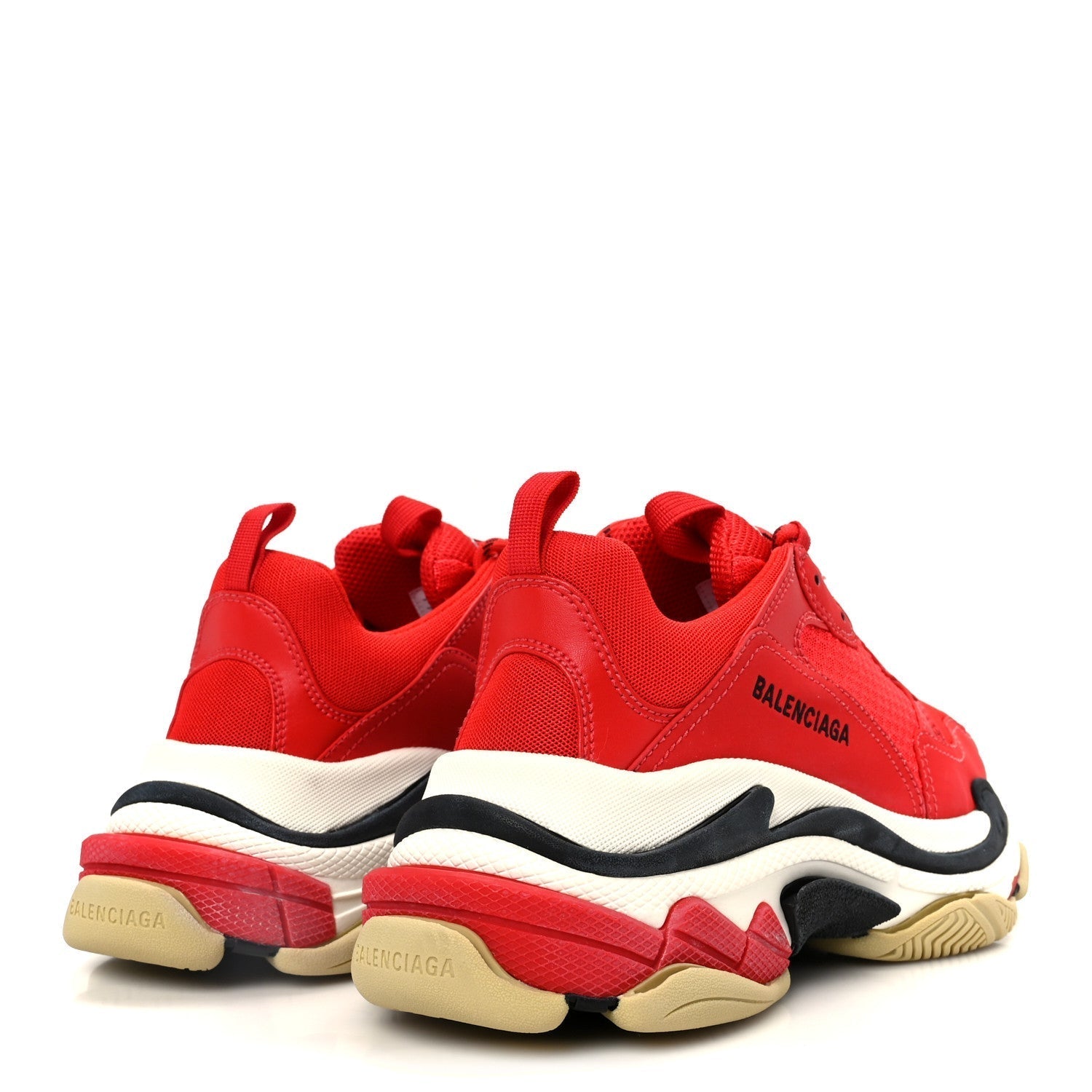 WASHED EFFECT FABRIC MESH MENS TRIPLE S SNEAKERS RED BLACK