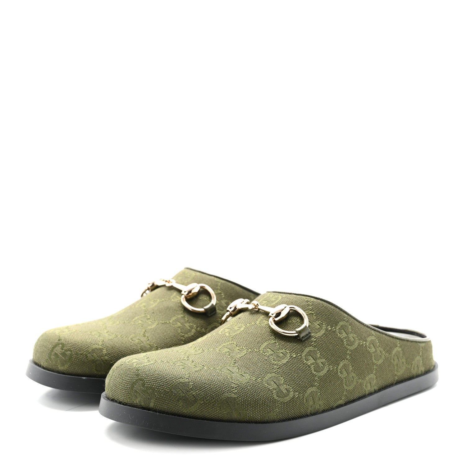 NEW CANVAS MONOGRAM GG GRANADA KID WOMENS HORSEBIT MULES GREEN