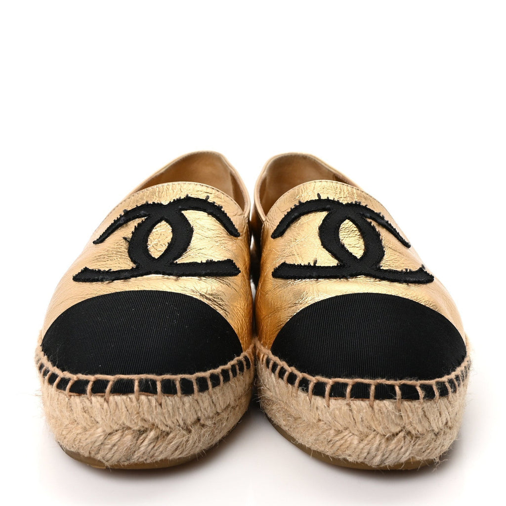 LAMINATED LAMBSKIN GROSGRAIN CC ESPADRILLES GOLD BLACK
